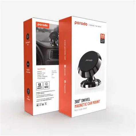 Porodo 4 Circular Discs Magnetic Car Mount - Black
