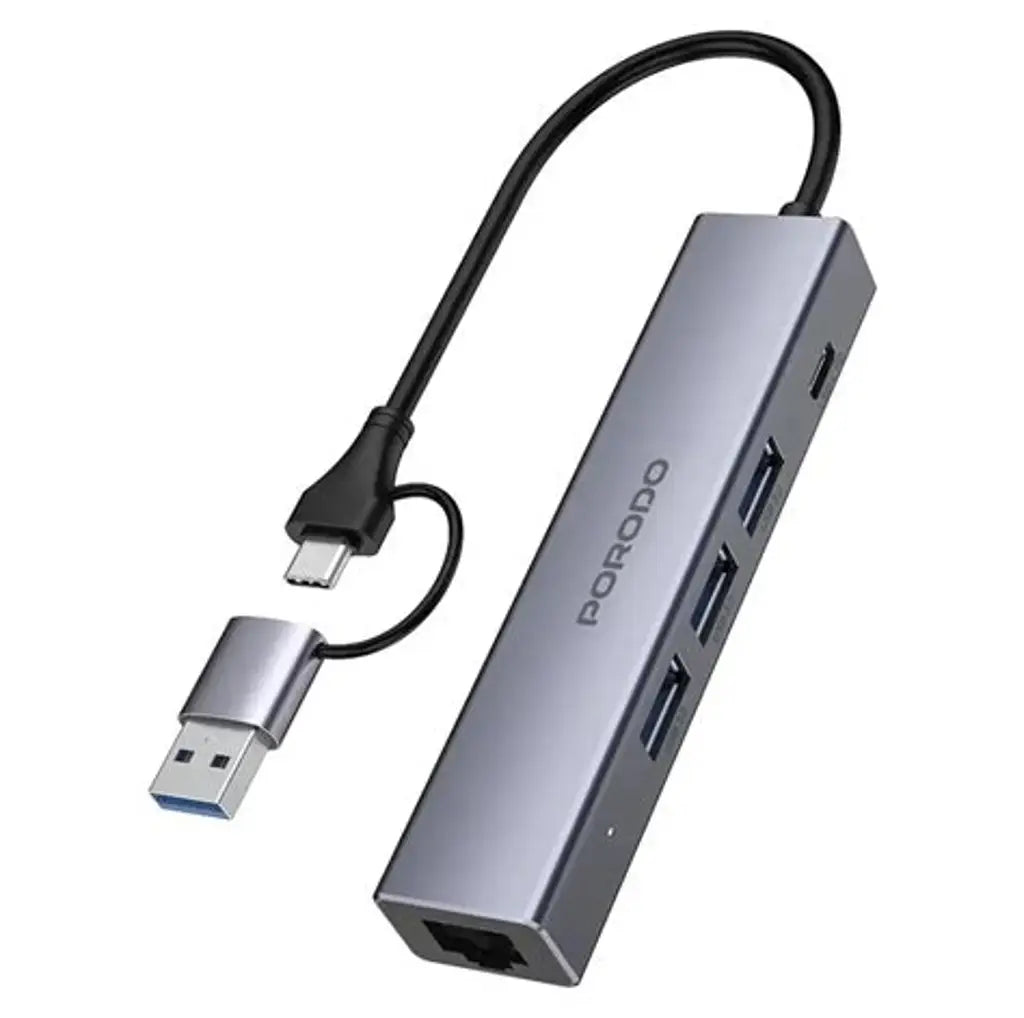 Porodo 5-IN-1 Multi-Port Hub PD Charging & 5Gbps Transfer Rate - Gray