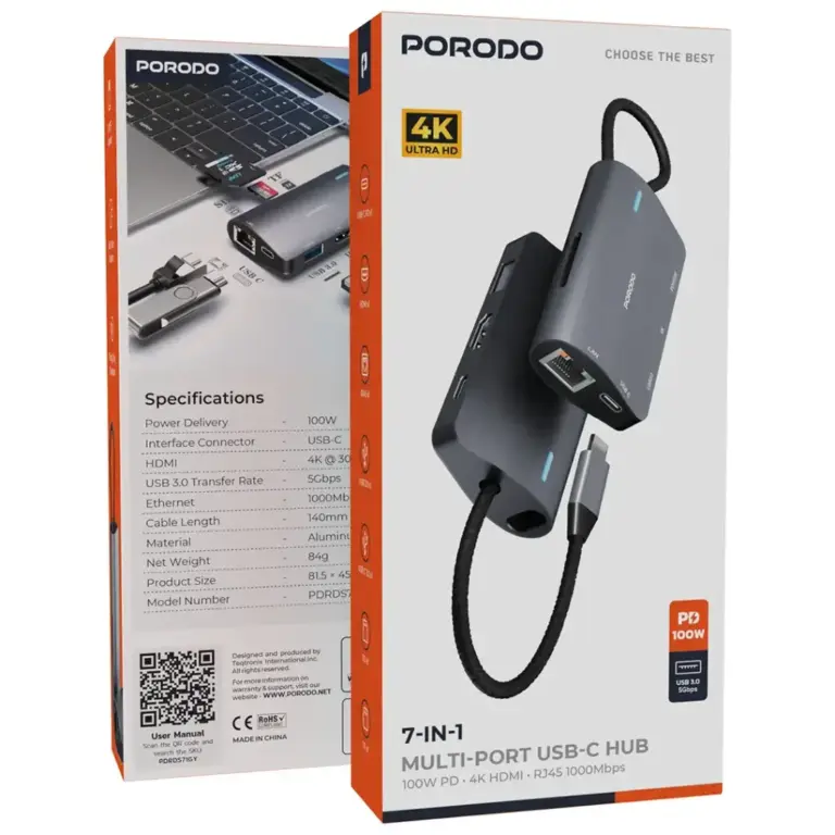 Porodo 7-IN-1 Multi Port USB-C Hub