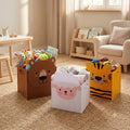 Three animal-shaped storage bins for toys