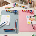 Reusable kids art mat with built-in paint cups