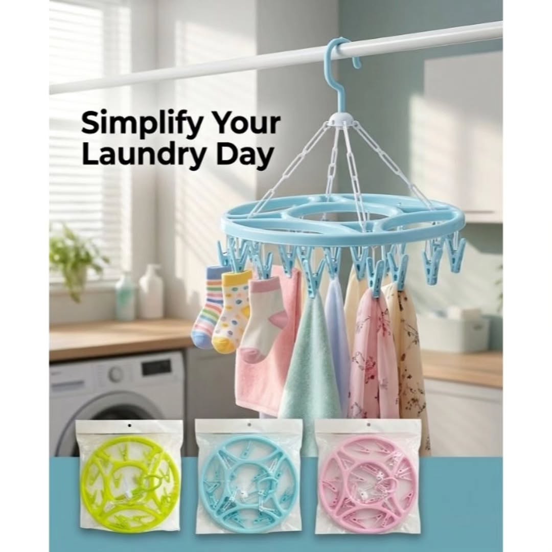 Circular multi-clip hanger for small laundry items