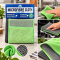 Double-sided microfiber cloth with scrubbing and cleaning sides
