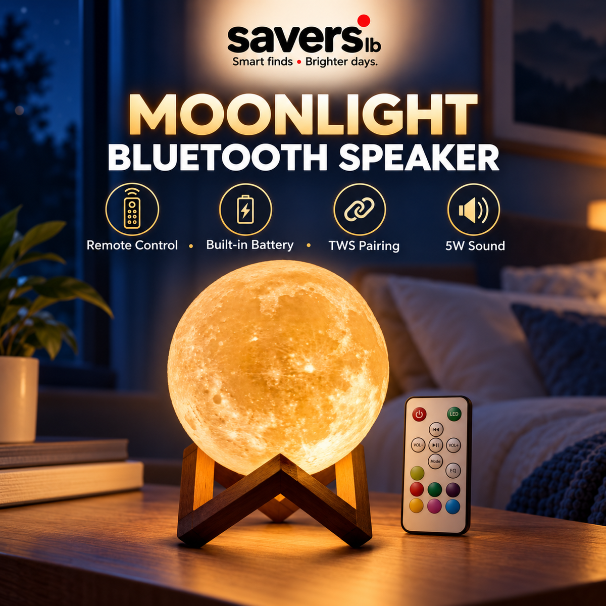 Denver Colour Changing 3D Moon Speaker & Light
