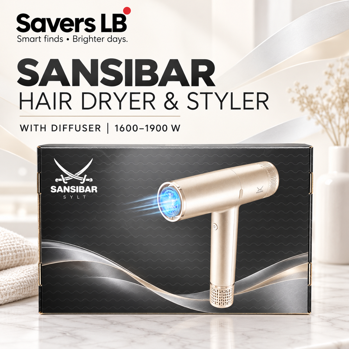 SANSIBAR Hair Dryer & Styler with Diffuser | 1600–1900 W