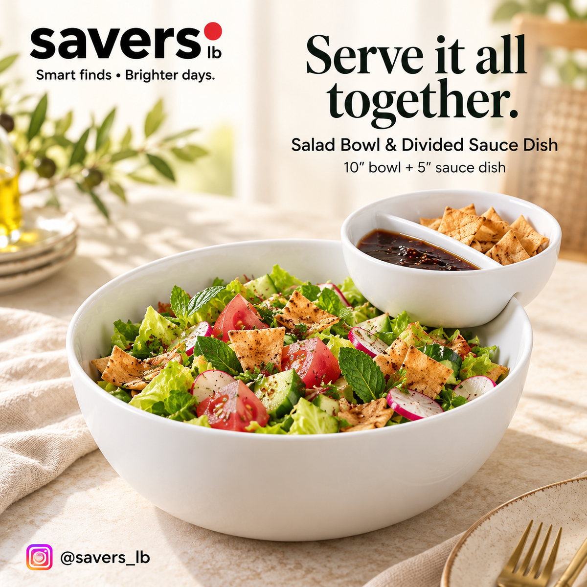 Momaz Salad Bowl with Divided Sauce Dish