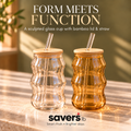 Glass tumbler with a bamboo lid