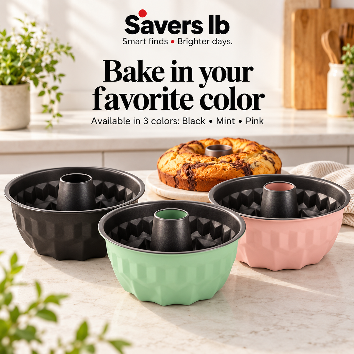 Fluted tube cake pan with a non-stick interior